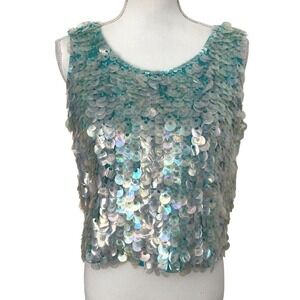 VINTAGE 60's Jeri Jo Large Sequin Irridescent full zip crop top wool sleeveless
